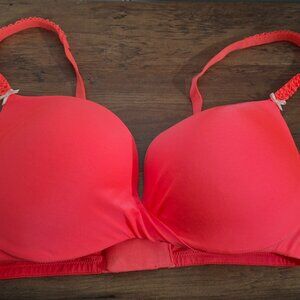 Victorias Secret Plunge Bra 34D Hot Pink Twist Mini Bows Underwire Padded